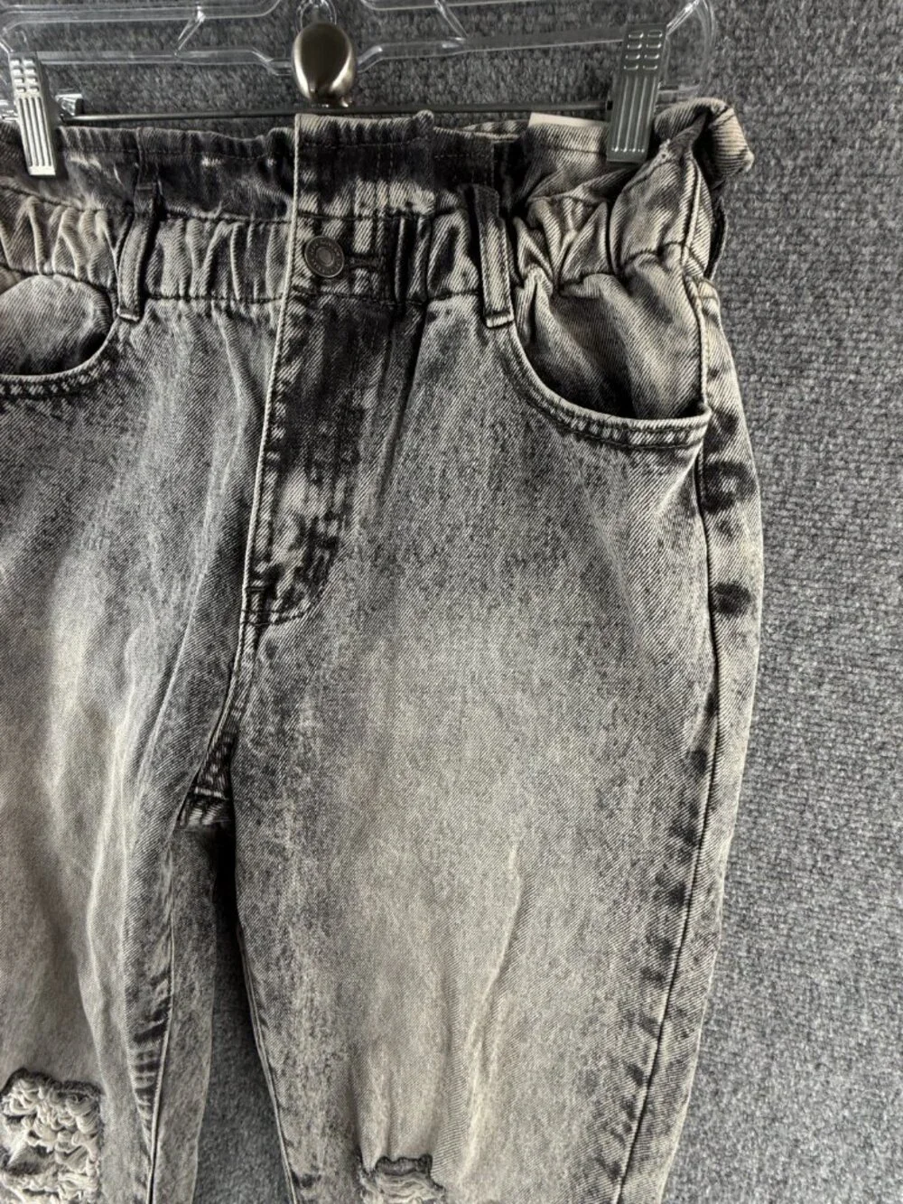 NWD Kancan Jeans Women Gray High Rise Elastic Waist Ripped Stretch ACTL 27X28